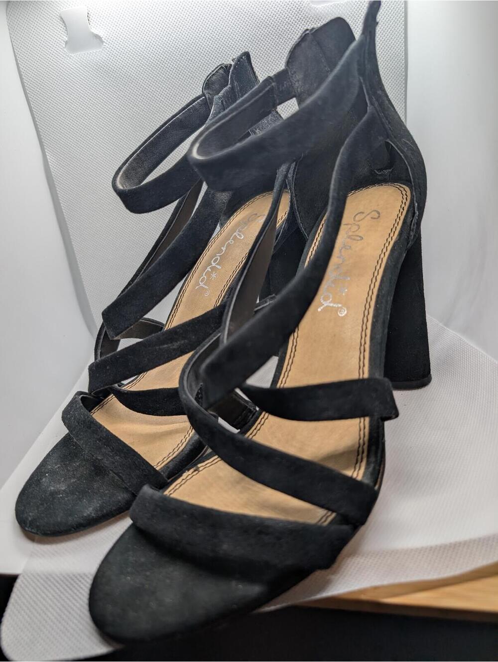 Splendid Black Strappy Block Heel Sandals with Back Zipper